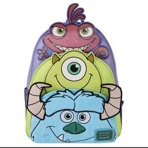 Loungefly Pixar Monsters Inc. Sulley, Mike & Randall Triple Pocket Mini Backpack